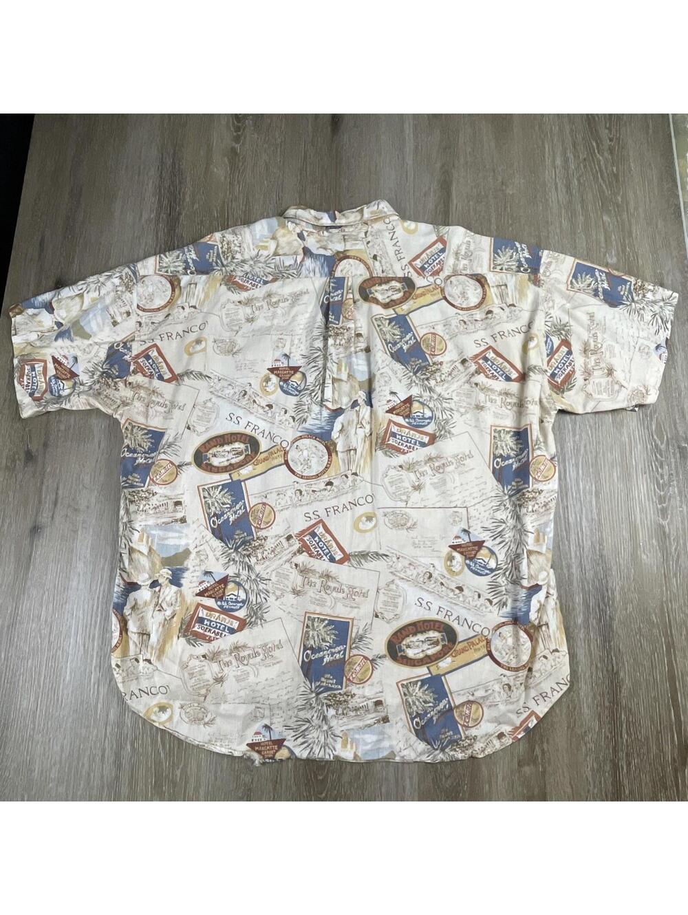 VTG. Tommy Hilfiger Linen Blend AOP Button Up Shirt Men's XL Summer Cruise Wear - Picture 8 of 9